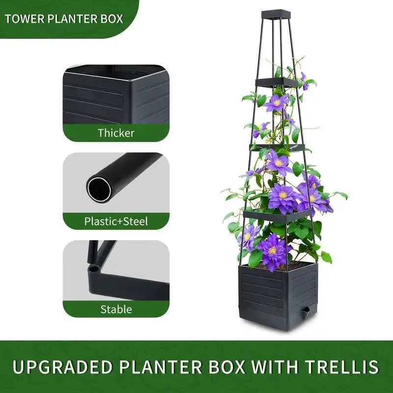 Tomato Planting Box Set, Self-Watering Tomato Cage with Trellis, Garden Obelisk Trellis, Climbing Plants Container, Automatic Plants Watering, Vertical Planter Tower, Garden & Yard Use, Garden Supplies, Indoor/Outdoor, Climbing Vegetable Plant