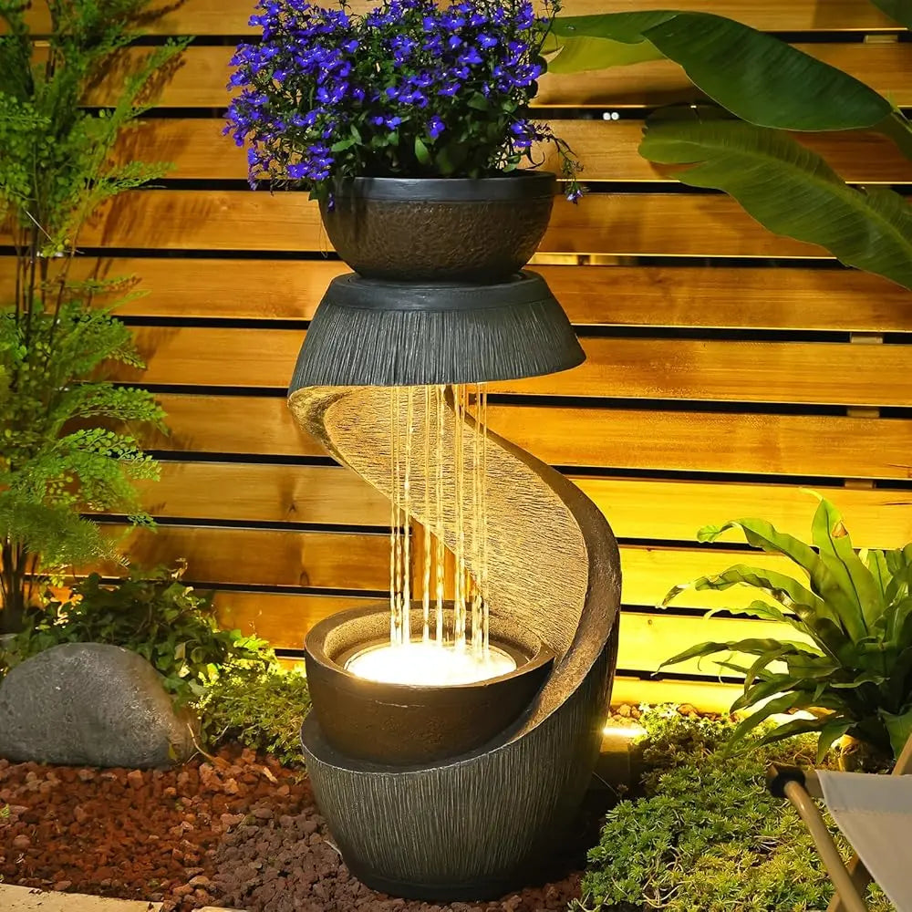 31.9" S-Shaped Outdoor Water Fountain with LED Lights