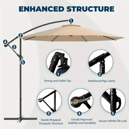 10ft Cantilever Offset Umbrella – UV-Resistant Patio Shade for Garden & Backyard