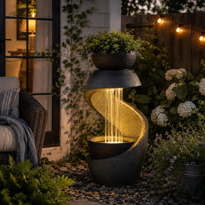 31.9" S-Shaped Outdoor Water Fountain with LED Lights