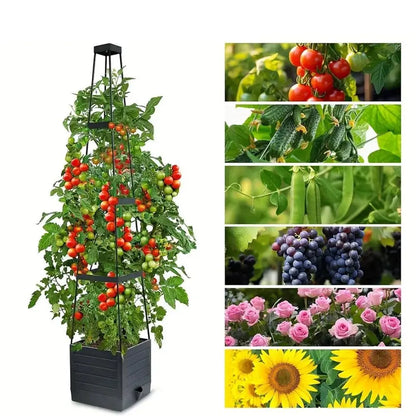 Tomato Planting Box Set, Self-Watering Tomato Cage with Trellis, Garden Obelisk Trellis, Climbing Plants Container, Automatic Plants Watering, Vertical Planter Tower, Garden & Yard Use, Garden Supplies, Indoor/Outdoor, Climbing Vegetable Plant