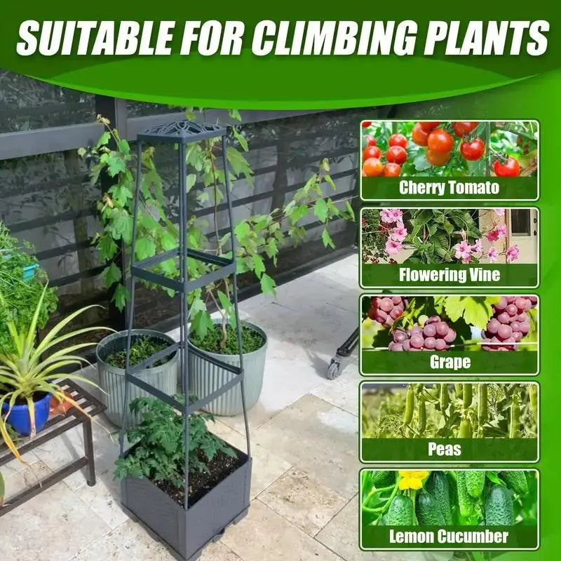 Tomato Planting Box Set, Self-Watering Tomato Cage with Trellis, Garden Obelisk Trellis, Climbing Plants Container, Automatic Plants Watering, Vertical Planter Tower, Garden & Yard Use, Garden Supplies, Indoor/Outdoor, Climbing Vegetable Plant