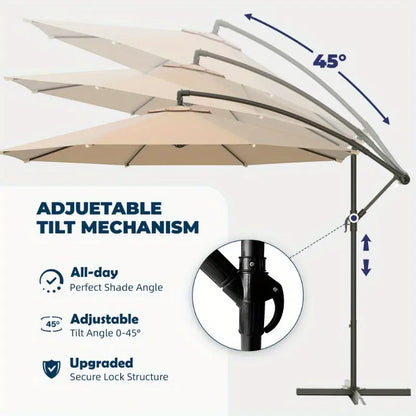 10ft Cantilever Offset Umbrella – UV-Resistant Patio Shade for Garden & Backyard