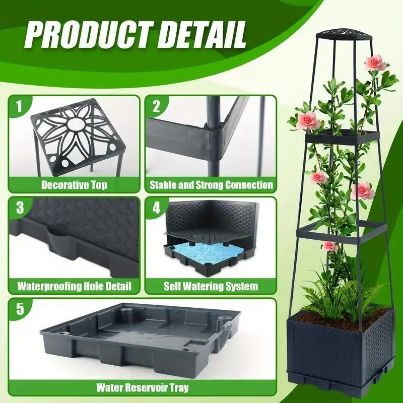 Tomato Planting Box Set, Self-Watering Tomato Cage with Trellis, Garden Obelisk Trellis, Climbing Plants Container, Automatic Plants Watering, Vertical Planter Tower, Garden & Yard Use, Garden Supplies, Indoor/Outdoor, Climbing Vegetable Plant