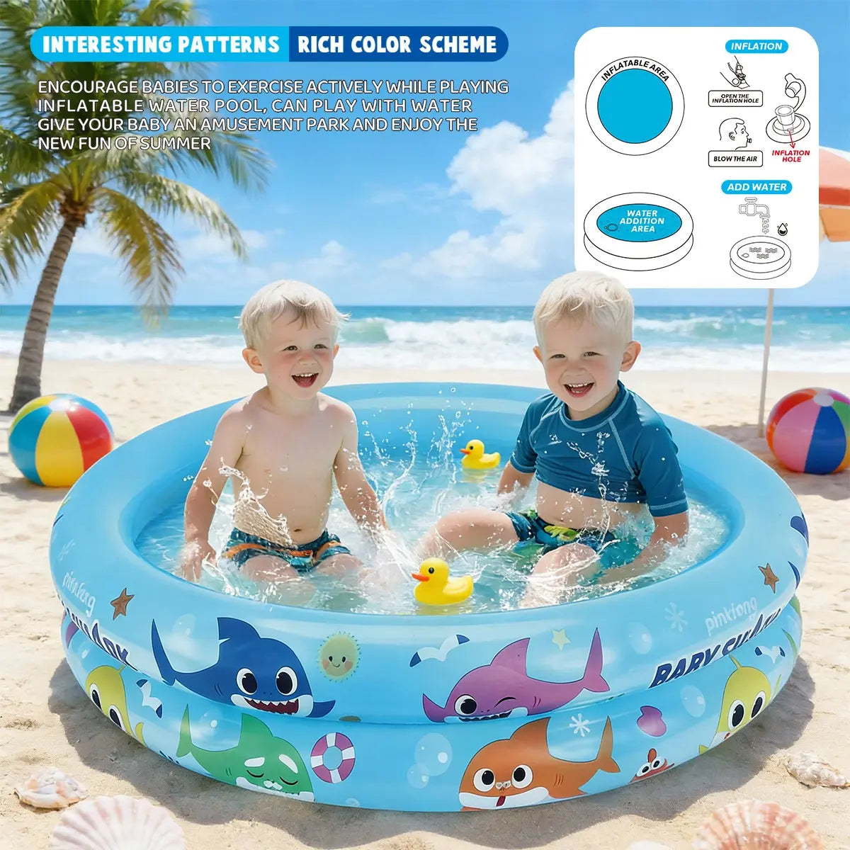 Inflatable Family Swimming Pool with Ocean Animal Design