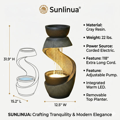 31.9" S-Shaped Outdoor Water Fountain with LED Lights