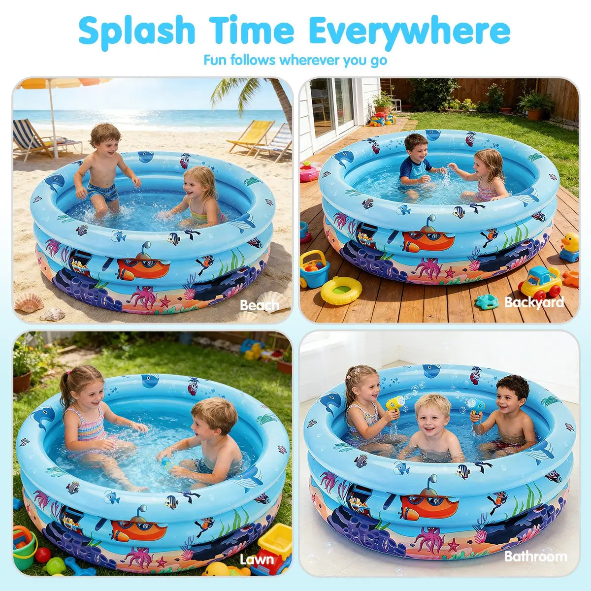 Inflatable Family Swimming Pool with Ocean Animal Design