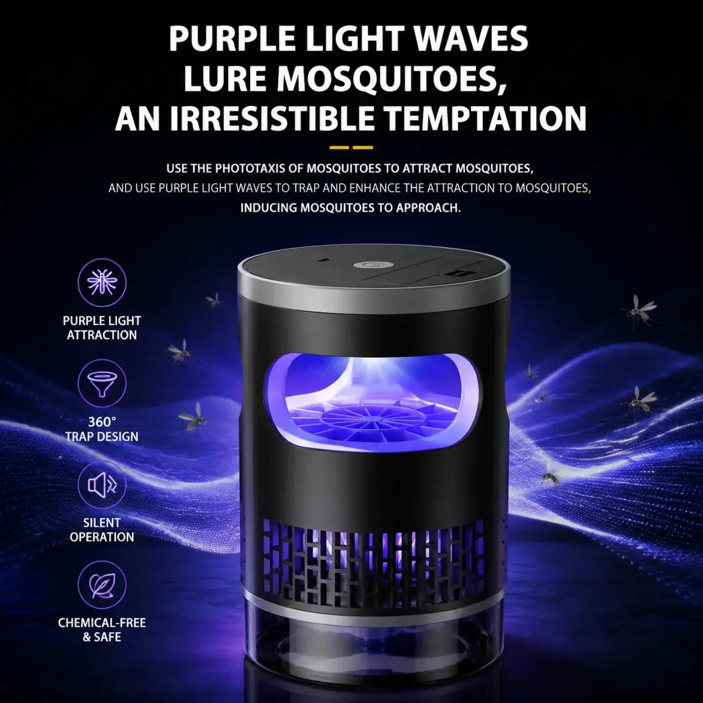 Indoor Insect Trap with UV Light – Quiet Catcher for Mosquitoes, Gnats & Fruit Flies