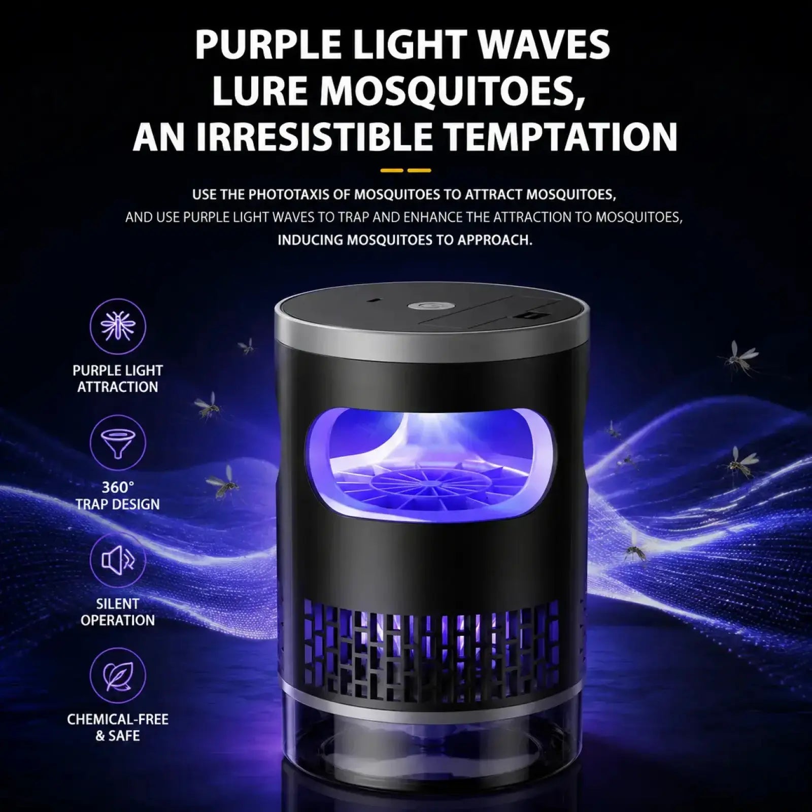 Indoor Insect Trap with UV Light – Quiet Catcher for Mosquitoes, Gnats & Fruit Flies