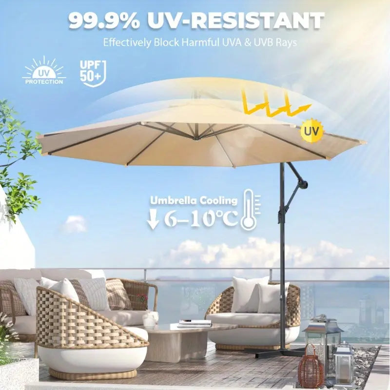 10ft Cantilever Offset Umbrella – UV-Resistant Patio Shade for Garden & Backyard