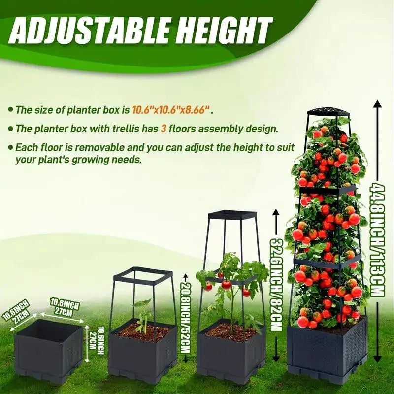 Tomato Planting Box Set, Self-Watering Tomato Cage with Trellis, Garden Obelisk Trellis, Climbing Plants Container, Automatic Plants Watering, Vertical Planter Tower, Garden & Yard Use, Garden Supplies, Indoor/Outdoor, Climbing Vegetable Plant