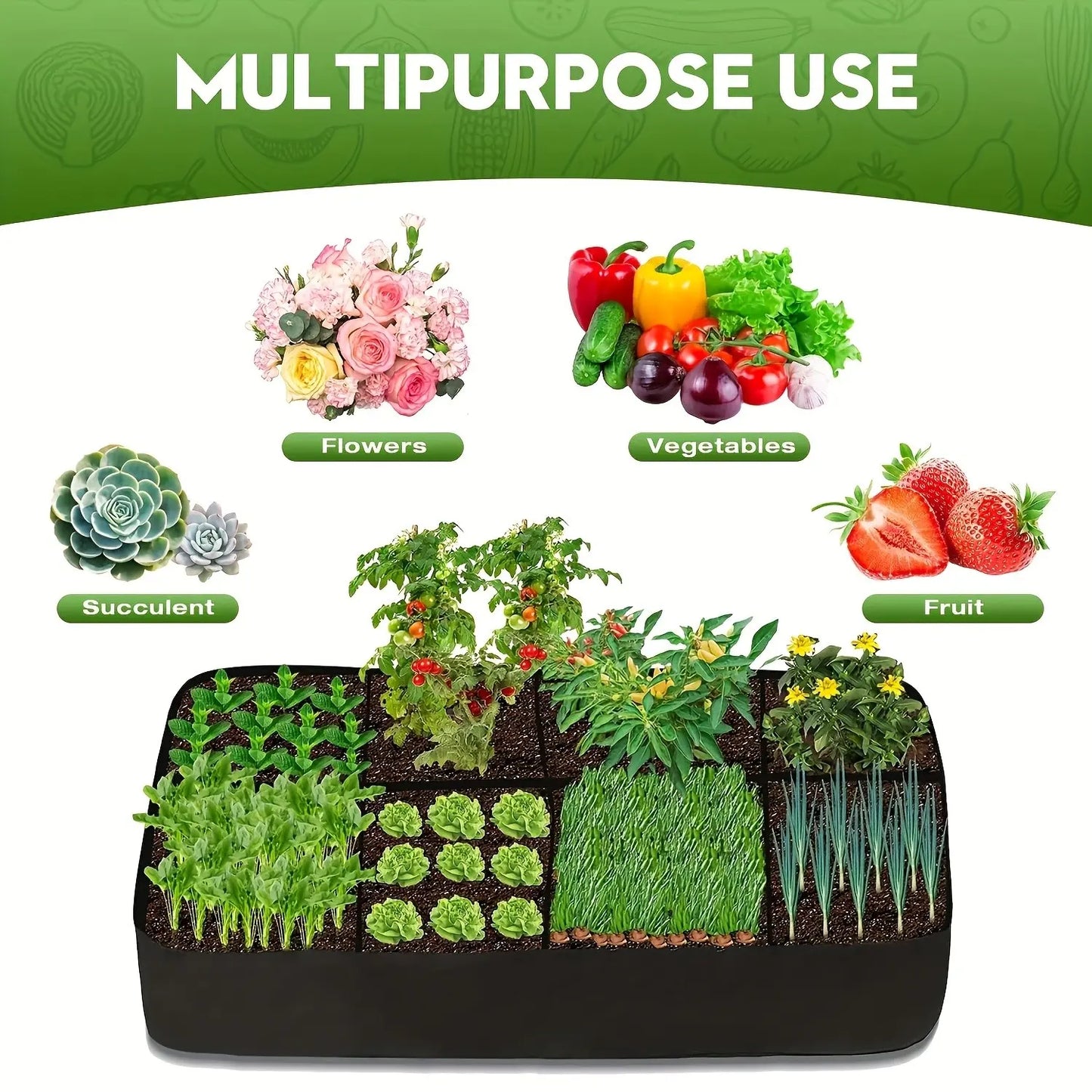 Rectangular Felt Plant Bag, Multi-Compartment Vegetable Growing Pouch, Eight-Hole Felt Planting Bag, Potato Grow Bag, Garden Gardening Supplies, Outdoor Planters #GLOBAL PICKS