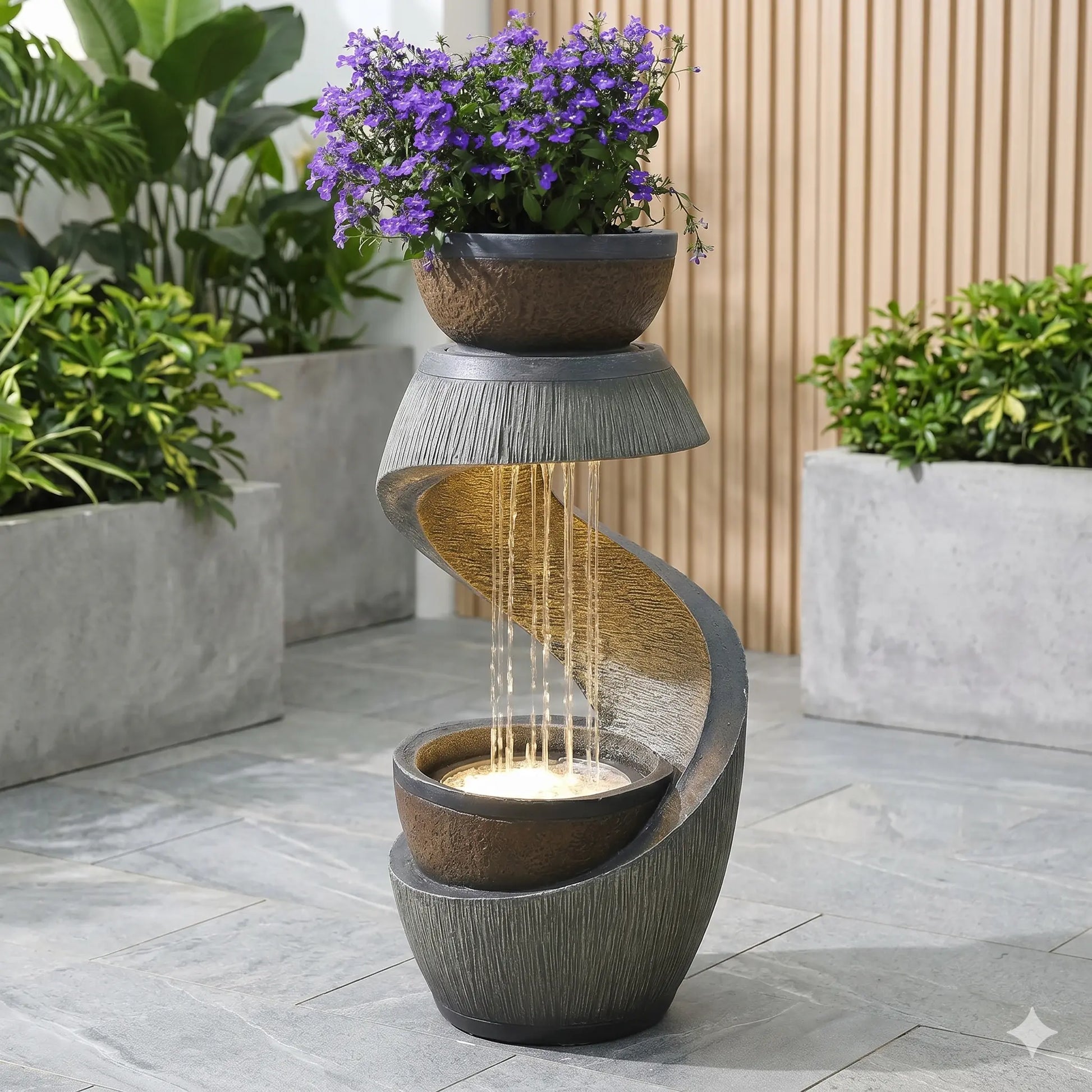 31.9" S-Shaped Outdoor Water Fountain with LED Lights