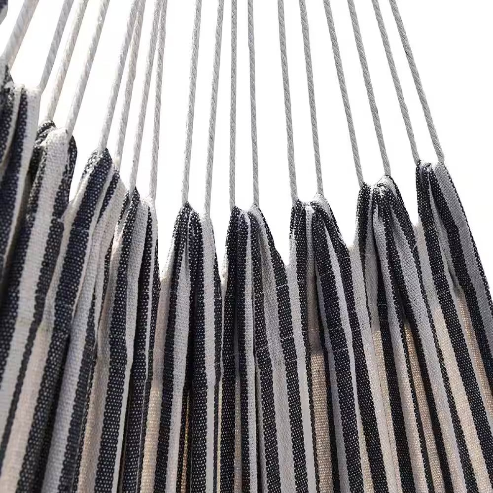 Camping Outdoor Classic Hammock with 9FT Space Saving Steel Stand Head Pillow Carrying Bag in Black & White Striped