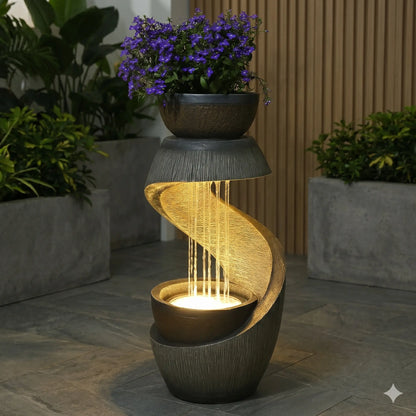 31.9" S-Shaped Outdoor Water Fountain with LED Lights
